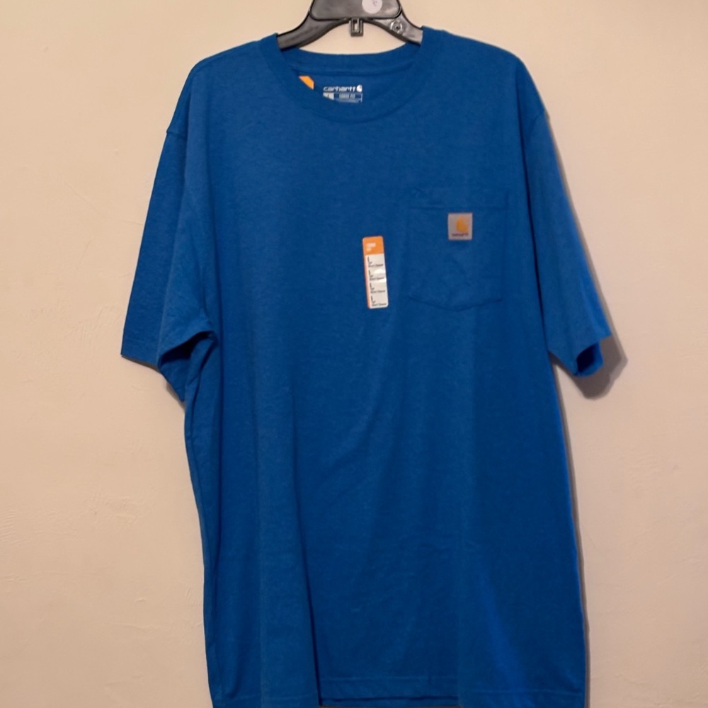 Carhartt Men's Blue Loose Fit Heavyweight Short-Sleeve Pocket Shirt Size L Tall